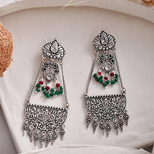 Abharan Oxidised Plated Earrings with Embellishments